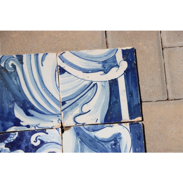 18th Century Antique Hand-Painted Portuguese Set of 6 Tiles With Elaborate Scrollwork Decoration For Sale - Image 4 of 9