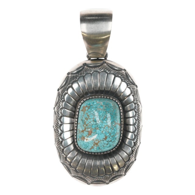 Ernest Thomas Bilagody Sr Navajo Large sterling pendant w/ high grade turquoise For Sale