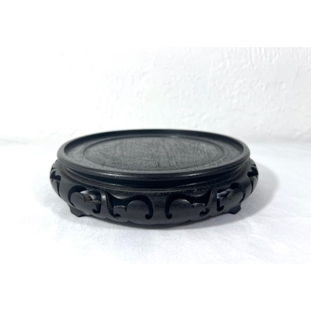 Large Ornate Chinese Dark Ebony Brown Rosewood Display Stand or Pedestal 6.5" For Sale - Image 4 of 5