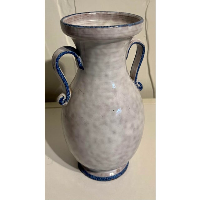 Ceramic Folk Art Studio Pottery Blue and White. Loving Cup Vase For Sale - Image 7 of 7