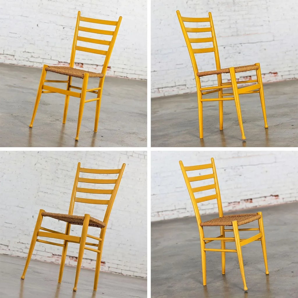Vintage Italian Gio Ponti Style Yellow Ladderback Side Chair Woven