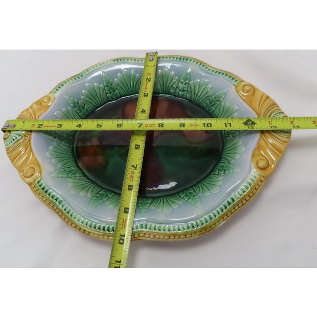 Beautiful Antique Victorian Majolica Bread Serving Tray With Nice Colors - Circa 1880s For Sale - Image 12 of 13
