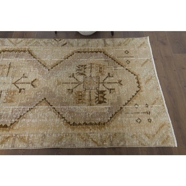 Brown 1970s Turkish Oushak Handmade Wool Cotton Brown Runner Rug For Sale - Image 8 of 11
