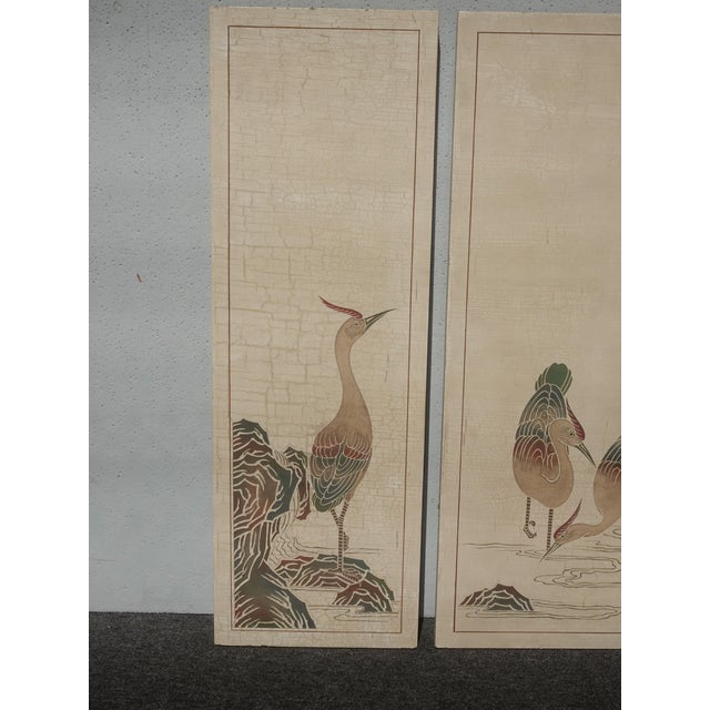 1970s Vintage Oriental Asian Three Panel Picture Screen Crackle & Etched Finish For Sale - Image 5 of 16