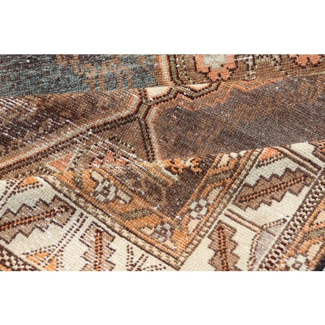 Antique Persian Long Malayer Runner Medallion Design in Brown, Gray, Steel Blue 3'5 X 18' For Sale - Image 12 of 13