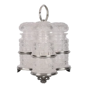 Late 19th Century J Drew & Sons Silverplate Holder & Crystal Condiment Set- 4 Pieces