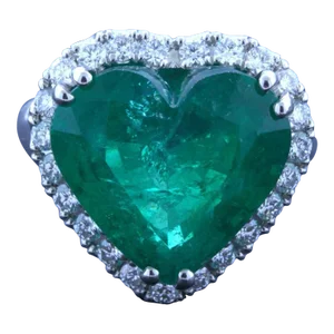 10.40 Carat Colombian Emerald Heart-Shape Diamond Platinum Ring, AGL Certified, Size 6