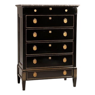 French Napoleon III Weekly Chest in Black Ebonized Wood, 1890 For Sale