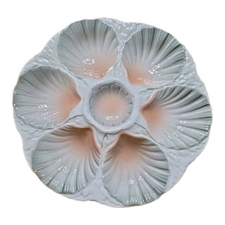 Vinatge French Sarreguemines Gray Peach Oyster Plate For Sale