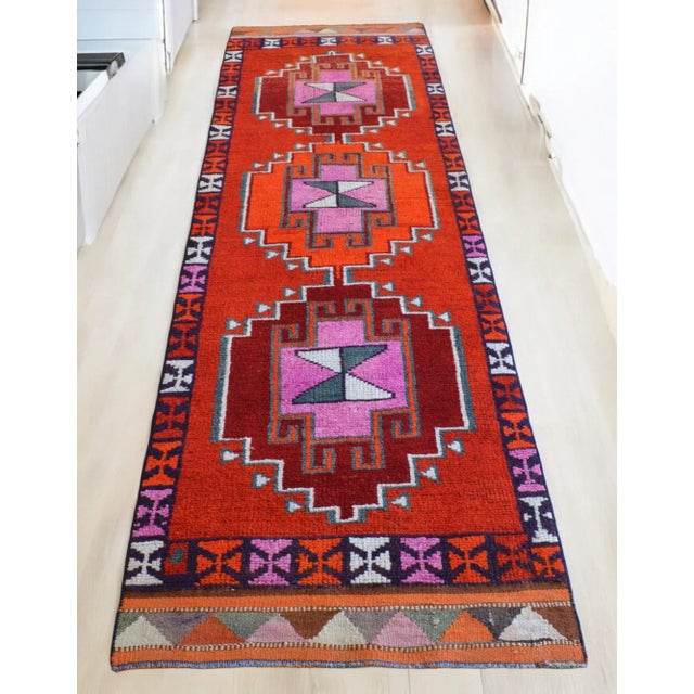 Tribal Hand-Knotted Turkish Kurdish Runner For Sale - Image 3 of 11