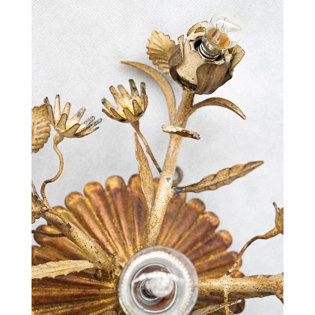 French Tole Rose Flush Mount Ceiling Light For Sale - Image 4 of 8