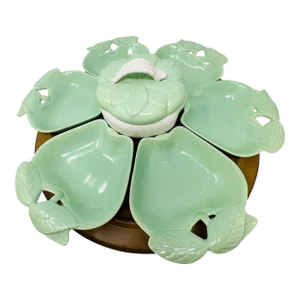 1960's Hoenig of California Ceramic Apple Serving Set With Lazy Susan
