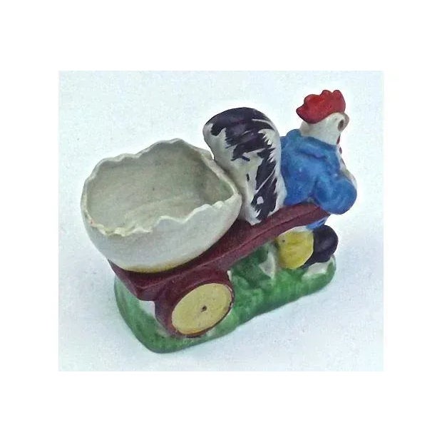 Vintage Porcelain Chicken & Cart Egg Cup For Sale - Image 4 of 5