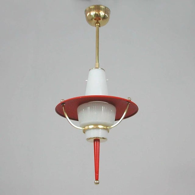 Italian Red Lantern in Milk Glass & Brass, 1950s For Sale - Image 12 of 17