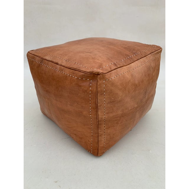 Square Brown Chocolate Moroccan Leather Pouf Cover For Sale - Image 10 of 10