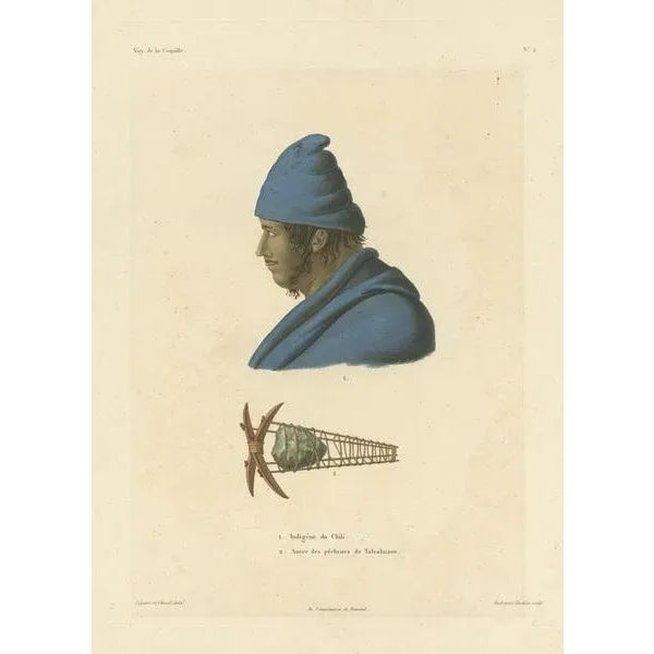 Duperrey, Illustration of a Chilean Indian and Fisherman's Anchor, Print For Sale - Image 3 of 6