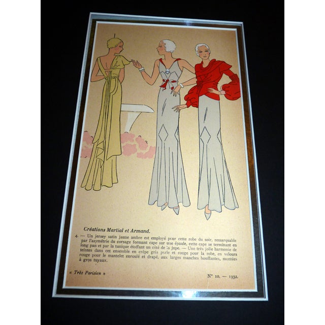 Art Deco 1932 Art Deco Fashion Pochoir "Trés Parisien" No. 10 Paris Designer Martial & Armand Matted 11" X 14" For Sale - Image 3 of 4