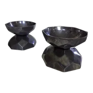 1960s Industiral Cubist Style Silver Bowls - a Pair