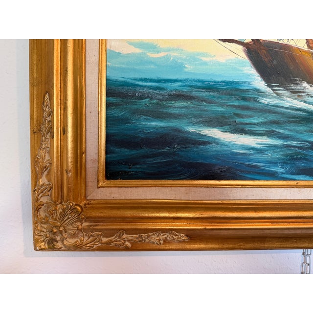 Late 20th Century Original Vintage Nautical Sailing Ship Seascape – Oil on Canvas – Framed For Sale - Image 5 of 7