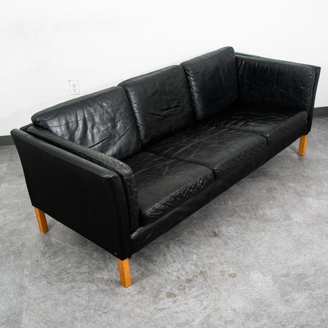 Mid-Century Modern Mid Century Danish Modern Sofa Couch 3 Seater Leather Black Vintage Denmark MCM For Sale - Image 3 of 12