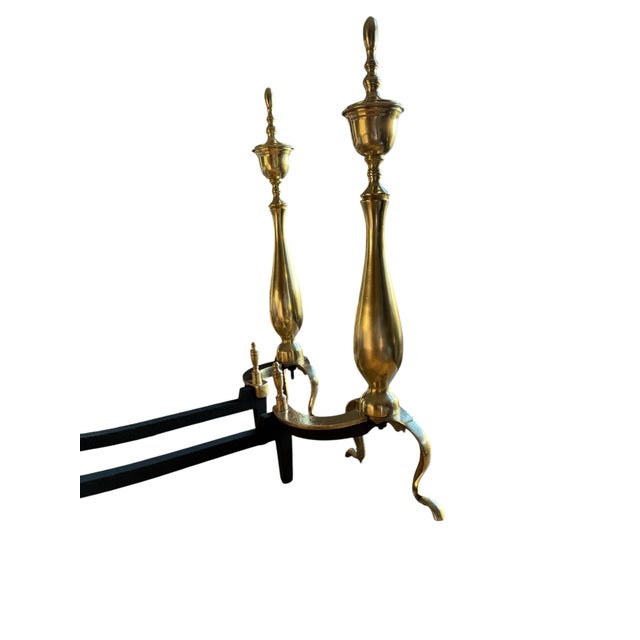 Mid 20th Century Restored Chippendale Style Vintage Brass Andirons- A Pair For Sale - Image 5 of 9