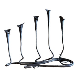 1980s Wrought Iron Lily Form Candelabra For Sale