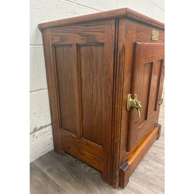Brown Vintage White Clad American Country Oak Icebox Cabinet Side Table Nightstand For Sale - Image 8 of 10