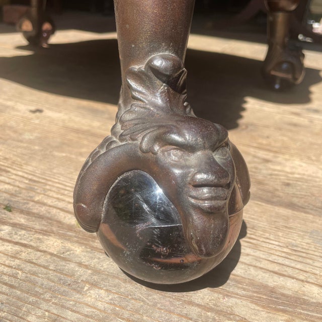 Gorgeous arts and crafts style vintage mahogany side table with massive, fist-sized metal and glass ball-and-claw (and...