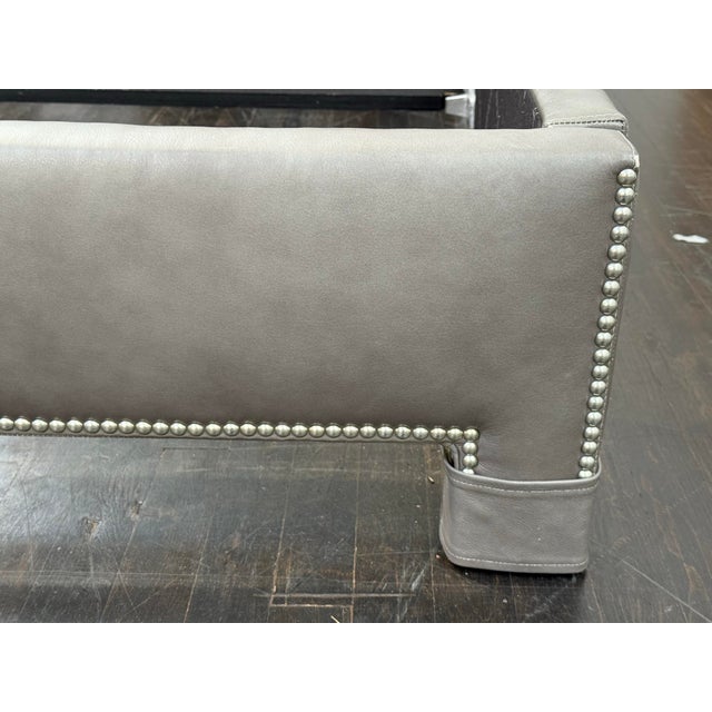 Eastern King Size Ethan Allen Tufted Nailhead Leather Bed Frame For Sale - Image 10 of 12