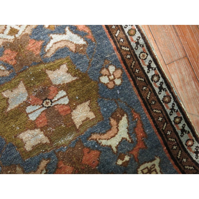 Early 20th Century Persian Malayer Square Green Brown Orange Mat For Sale In New York - Image 6 of 6