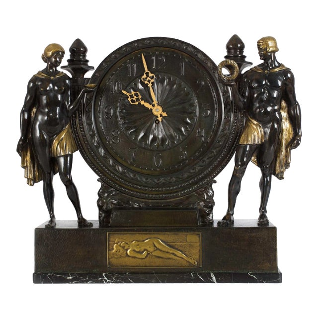Austrian Art Deco Bronze Sculpture Mantel Clock by Anton Grath Circa 1925 For Sale
