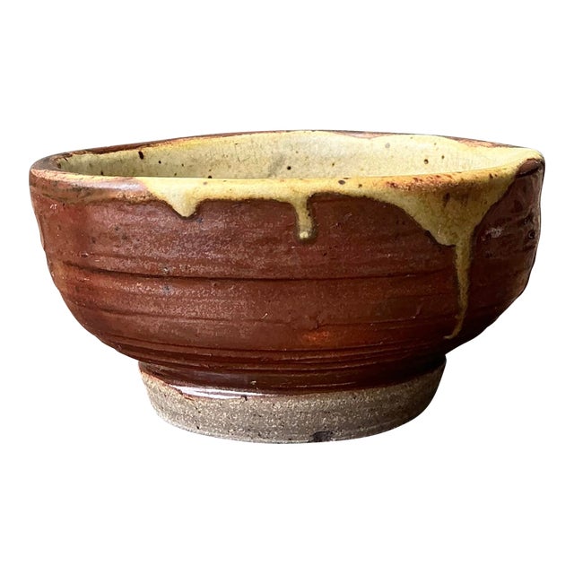 Vintage Original Studio Pottery Drip Glaze Bowl For Sale