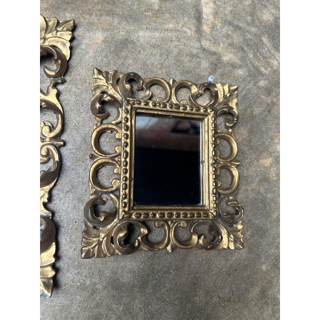 1960s Pair of Vintage Italian Gold Rococo Wall Mirrors – Ornate Molded Frames- Made in Italy For Sale - Image 5 of 9