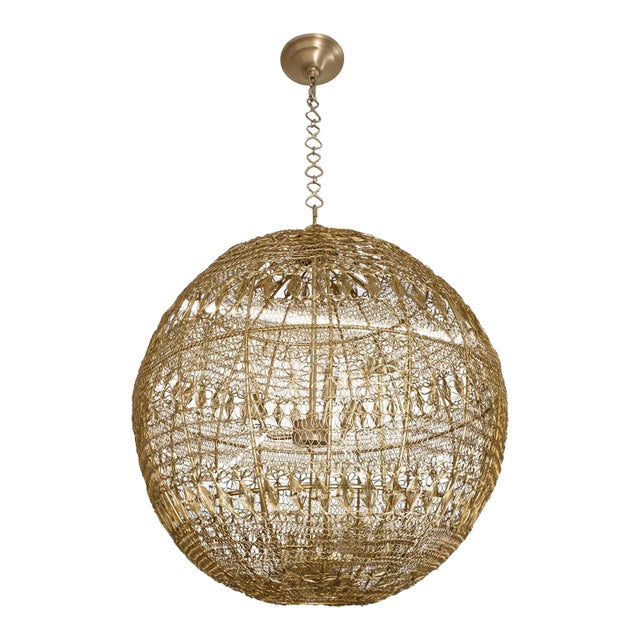 Monumental Wrought Brass Wire Pendant For Sale