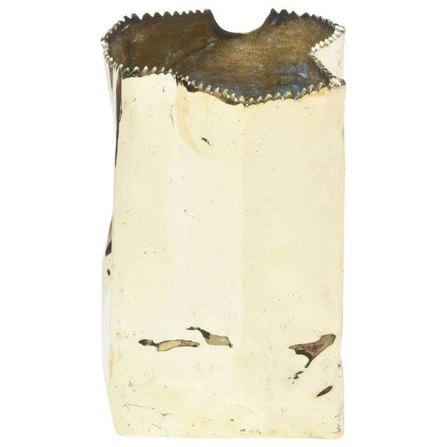 90's French Signed Limited Edition Brass Bronze Crushed Paper Bag Sculpture by Honore For Sale - Image 11 of 11