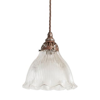 Antique Reclaimed Glass Pendant Light from Holophane, 1940s For Sale