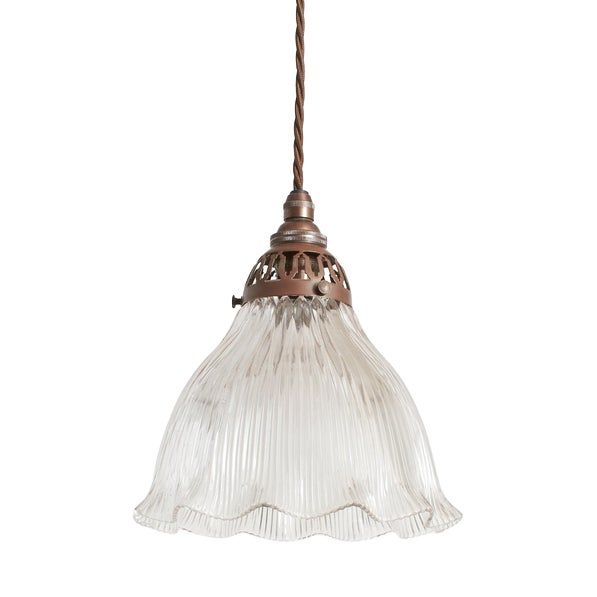 Antique Reclaimed Glass Pendant Light from Holophane, 1940s For Sale