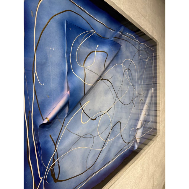 Blue Large Scale Abstract Acylic on Paper Art Encased in Plexiglass, Signed by Artist For Sale - Image 8 of 17