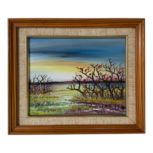 1980’s Vintage Flamingos Mangroves Coastal Impressionist Oil Painting on Canvas – Framed