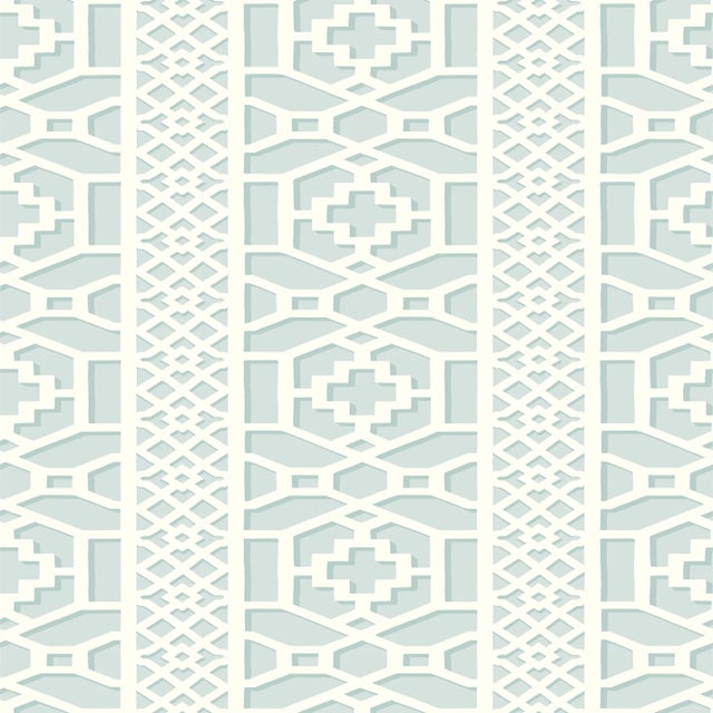 Contemporary Sample - Schumacher Zanzibar Trellis Wallpaper in Cloud For Sale - Image 3 of 3
