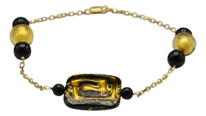 The Wandsworth: Ladies 14K Yellow Gold Bracelet set with Venician Dichotic Art Glass