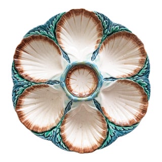 Antique French Sarreguemines Majolica Oyster Plate, Circa 1890 For Sale