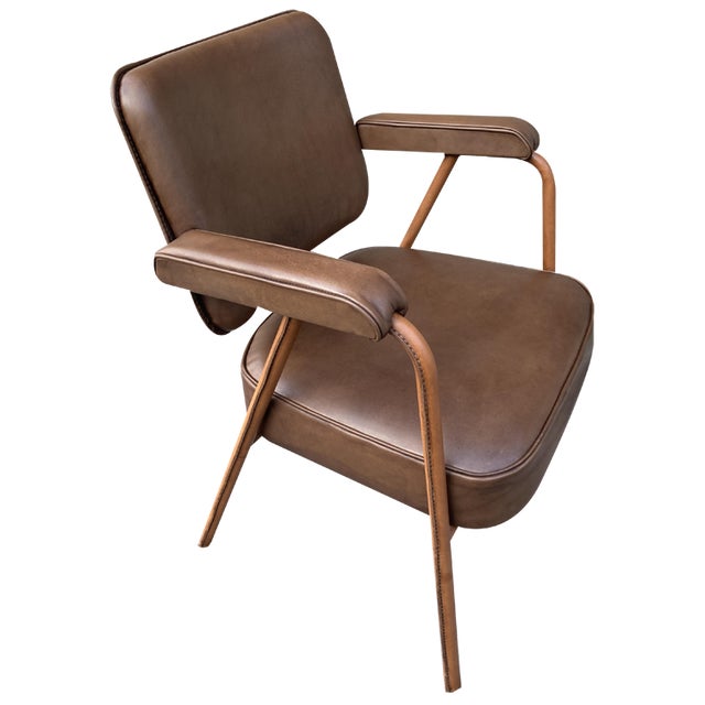 Leather-Covered Chair by Jacques Adnet, 1950 For Sale