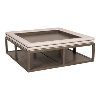 Vanguard Furniture Wayland Square Wood Ottoman in Kazoo Ivory with Nailhead Detail For Sale