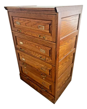1980s Lateral File Cabinet Tiger Oak Four Drawers Locking Bottom Paneled Sides Keys