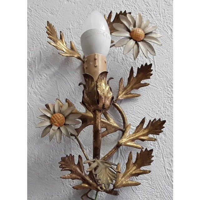 Vintage Wall Lamps in Gilded Floral-Worked Iron by Hans Kögl, 1970s, Set of 2 For Sale - Image 3 of 11