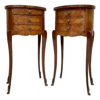 Louis XVI Style Inlaid Walnut Nightstands, France, 1920s, Set Of 2 For Sale