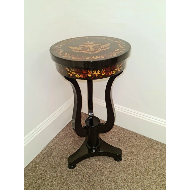 Wood French Style Petite Coffee Table – Unique Lyre-Shaped Base For Sale - Image 7 of 9