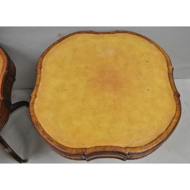 Vintage English Regency Leather Top Mahogany Drum End Table W/ 4 Drawers - Pair For Sale - Image 11 of 18