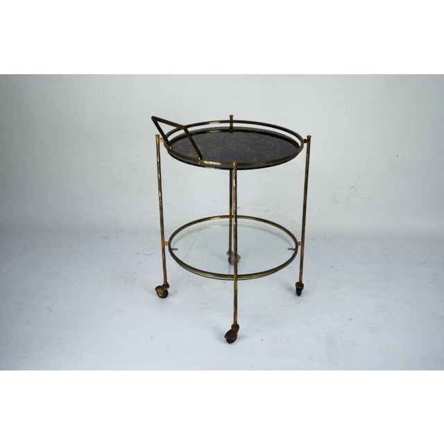 Mid-Century Round Brass and Marble-Effect Glass Bar Cart, Italy, 1950s For Sale - Image 13 of 15